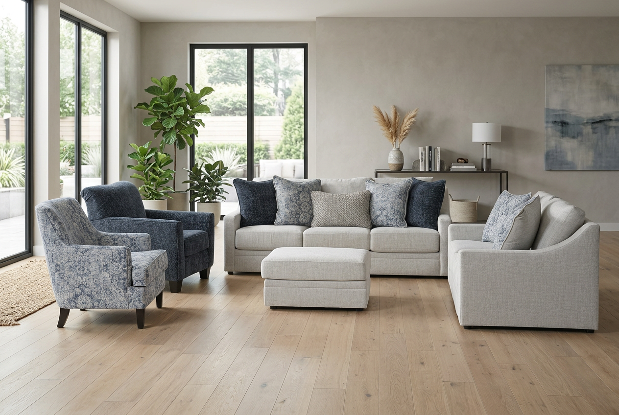 Back spin Sofa Set (3+2) + Ottoman + 2 Accent chairs